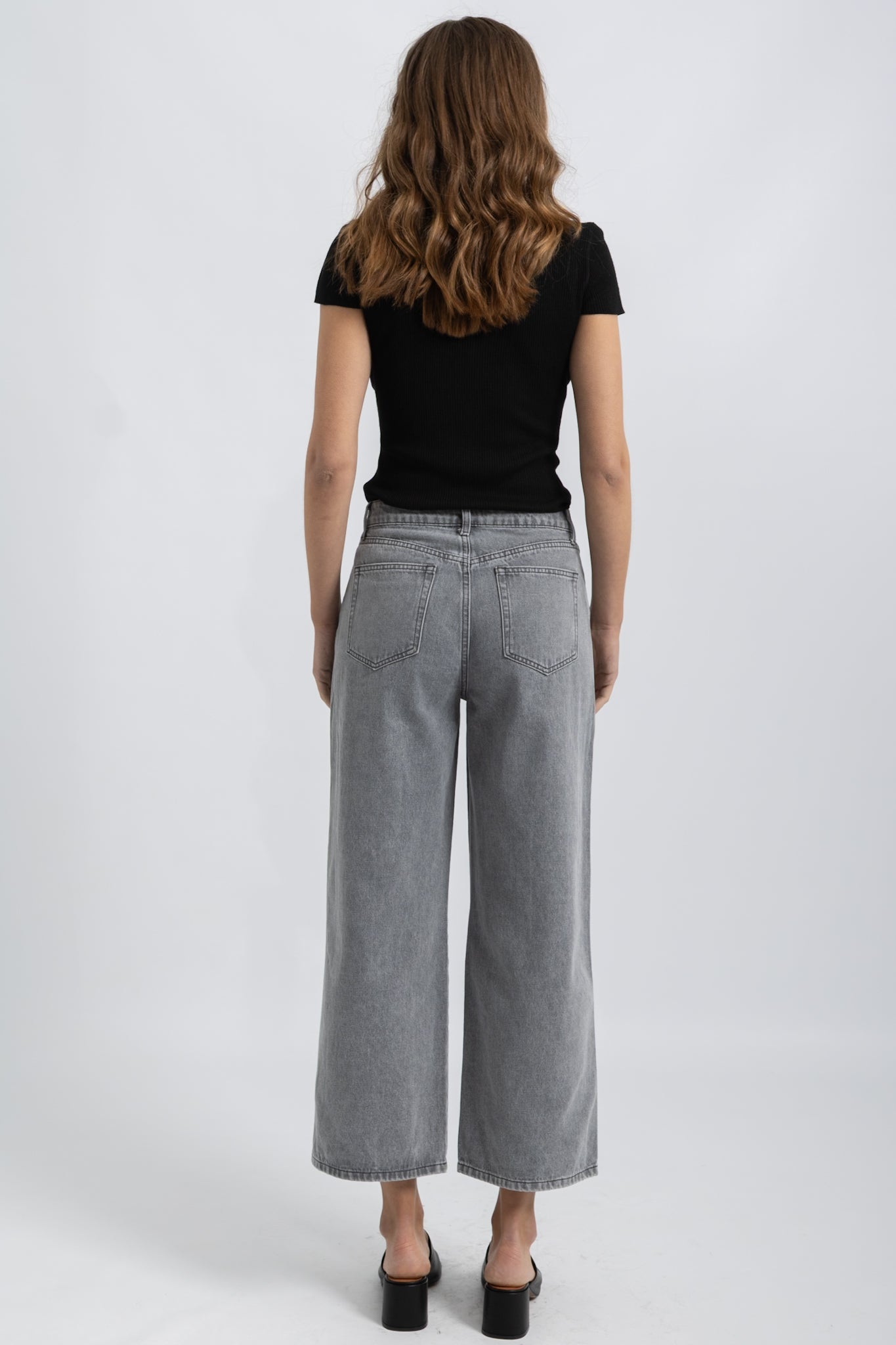 Jeans Wide Cropped Denim Gris