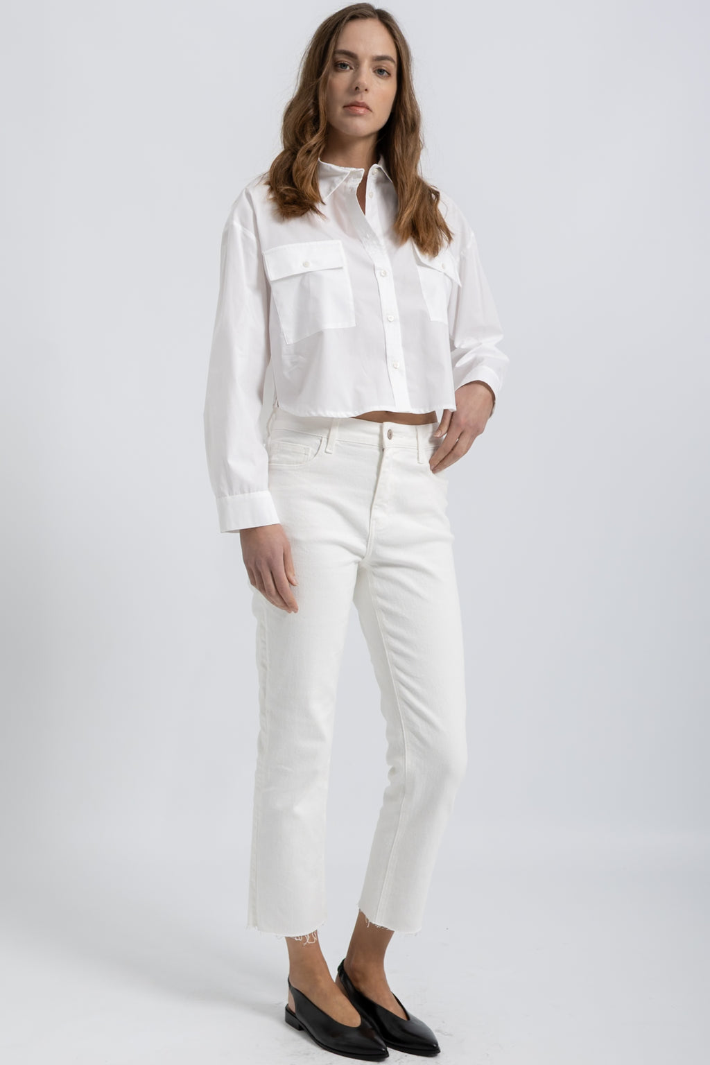 Chemise Cropped Poches Plaquées Coton Pitch