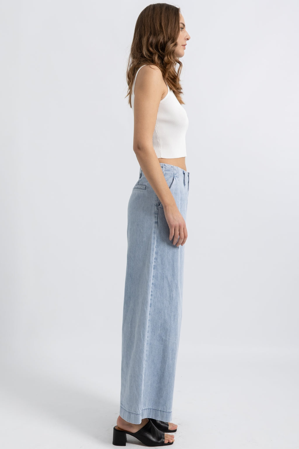 Jeans Wide Pinces Denim Clair