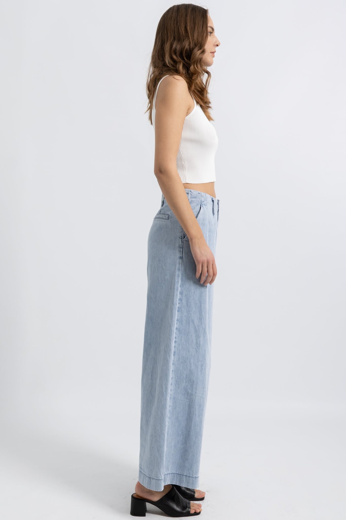 Jeans Wide Pinces Denim Clair