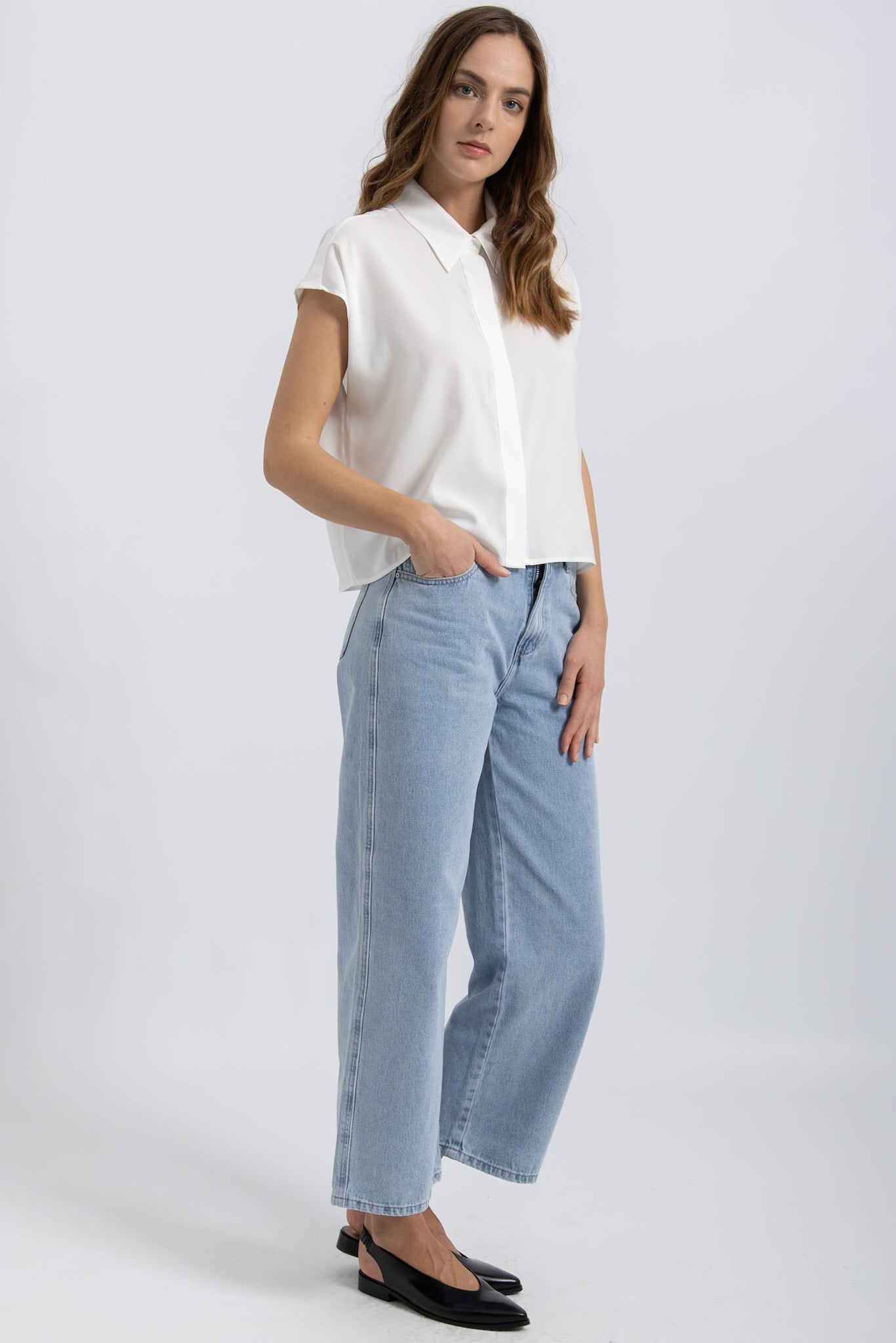 Jeans Wide Cropped Denim Clair