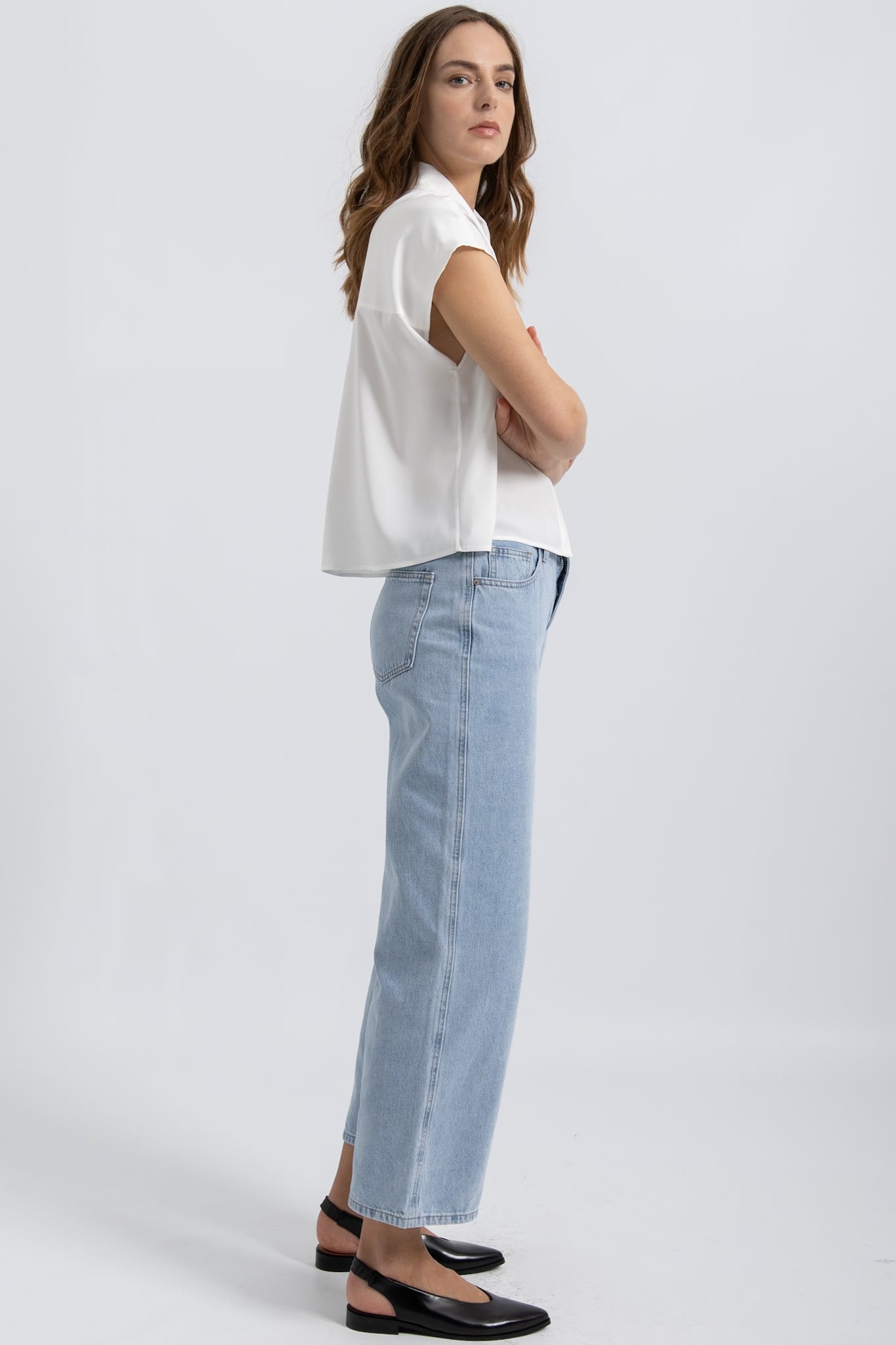 Jeans Wide Cropped Denim Clair