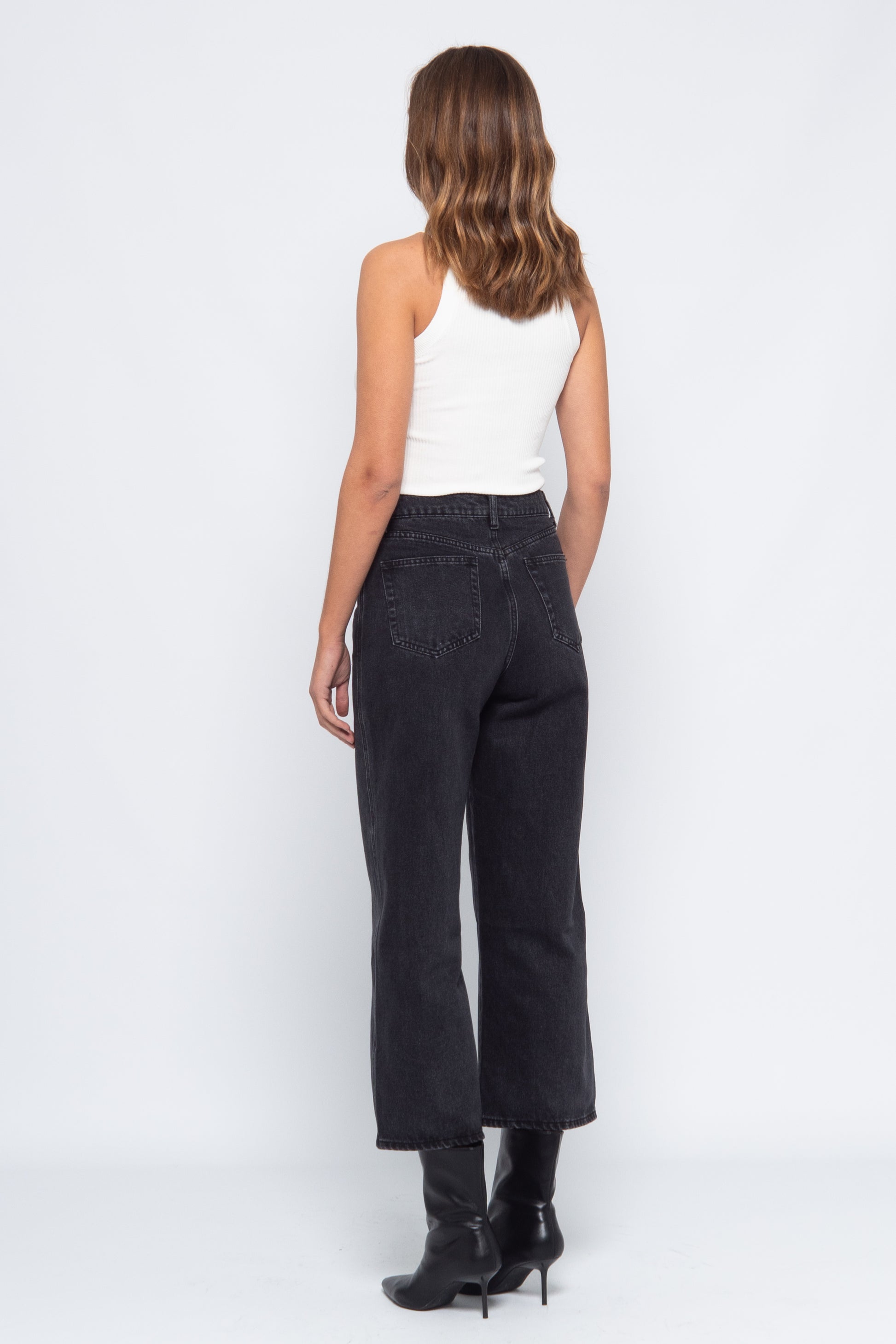 Jean Wide Cropped Denim Gris