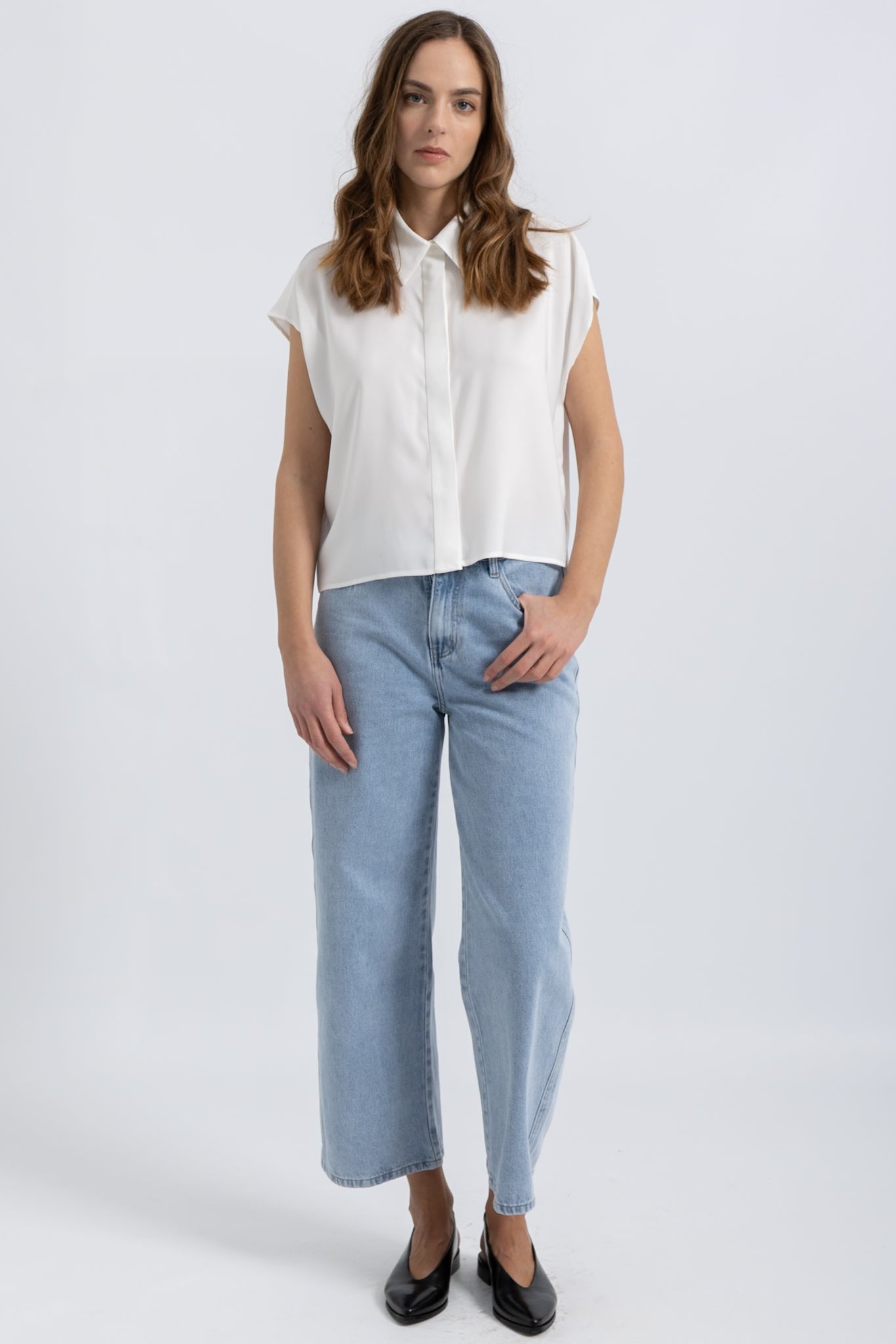 Jeans Wide Cropped Denim Clair