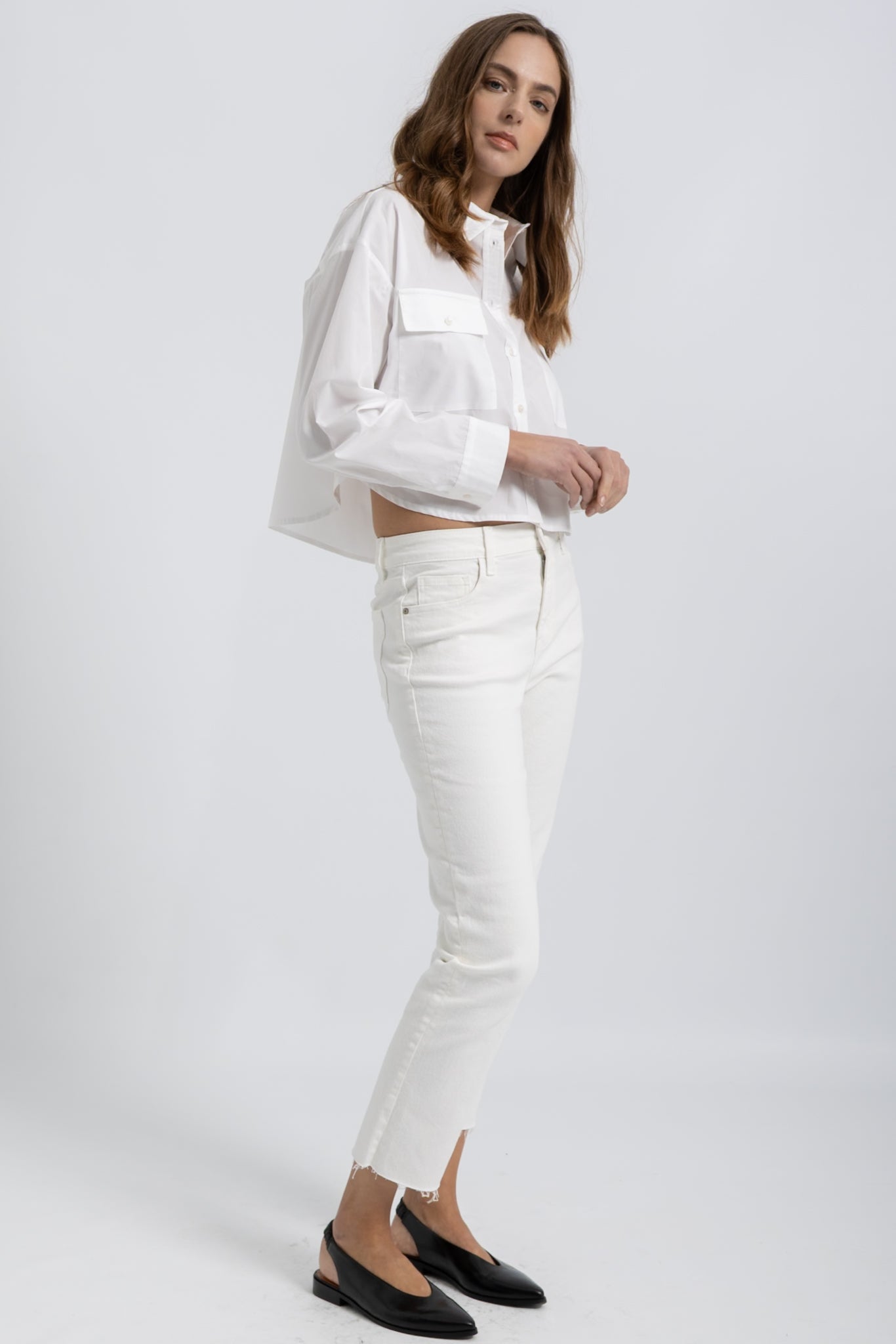 Chemise Cropped Poches Plaquées Coton Pitch