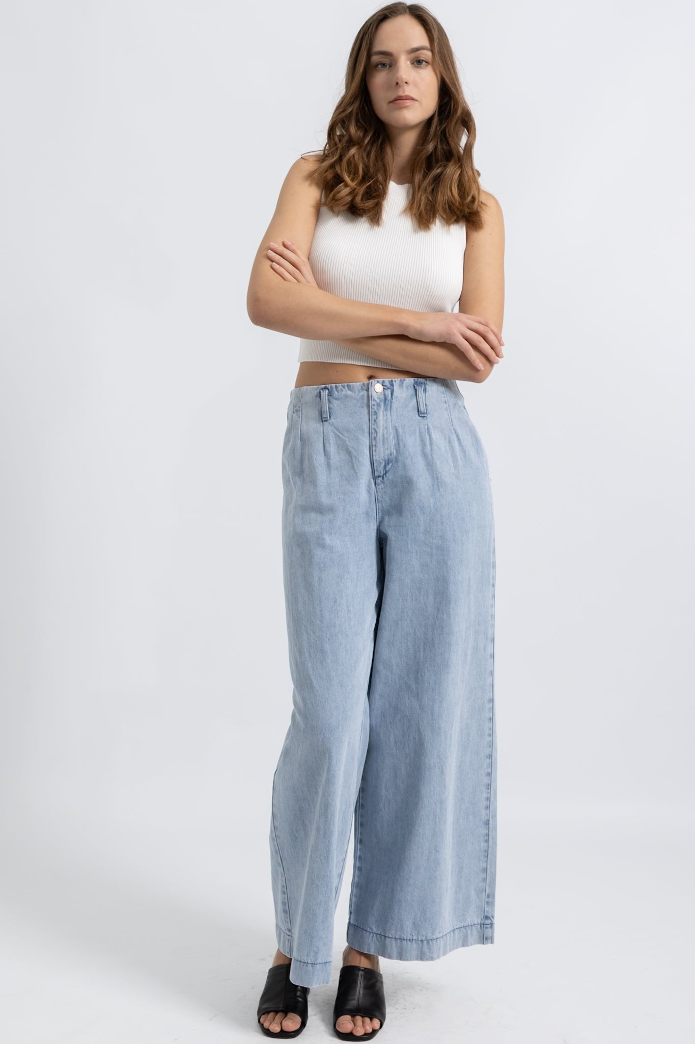 Jeans Wide Pinces Denim Clair