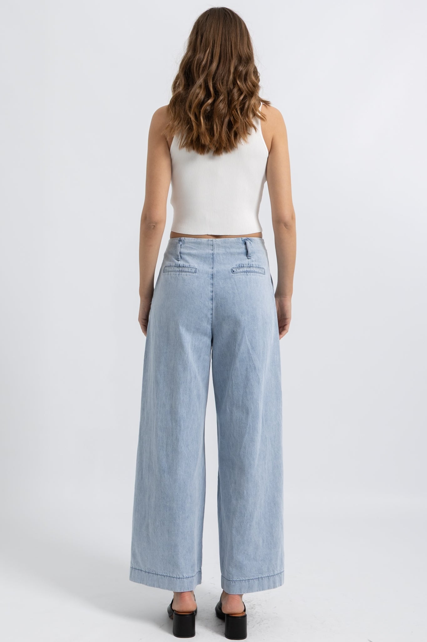 Jeans Wide Pinces Denim Clair