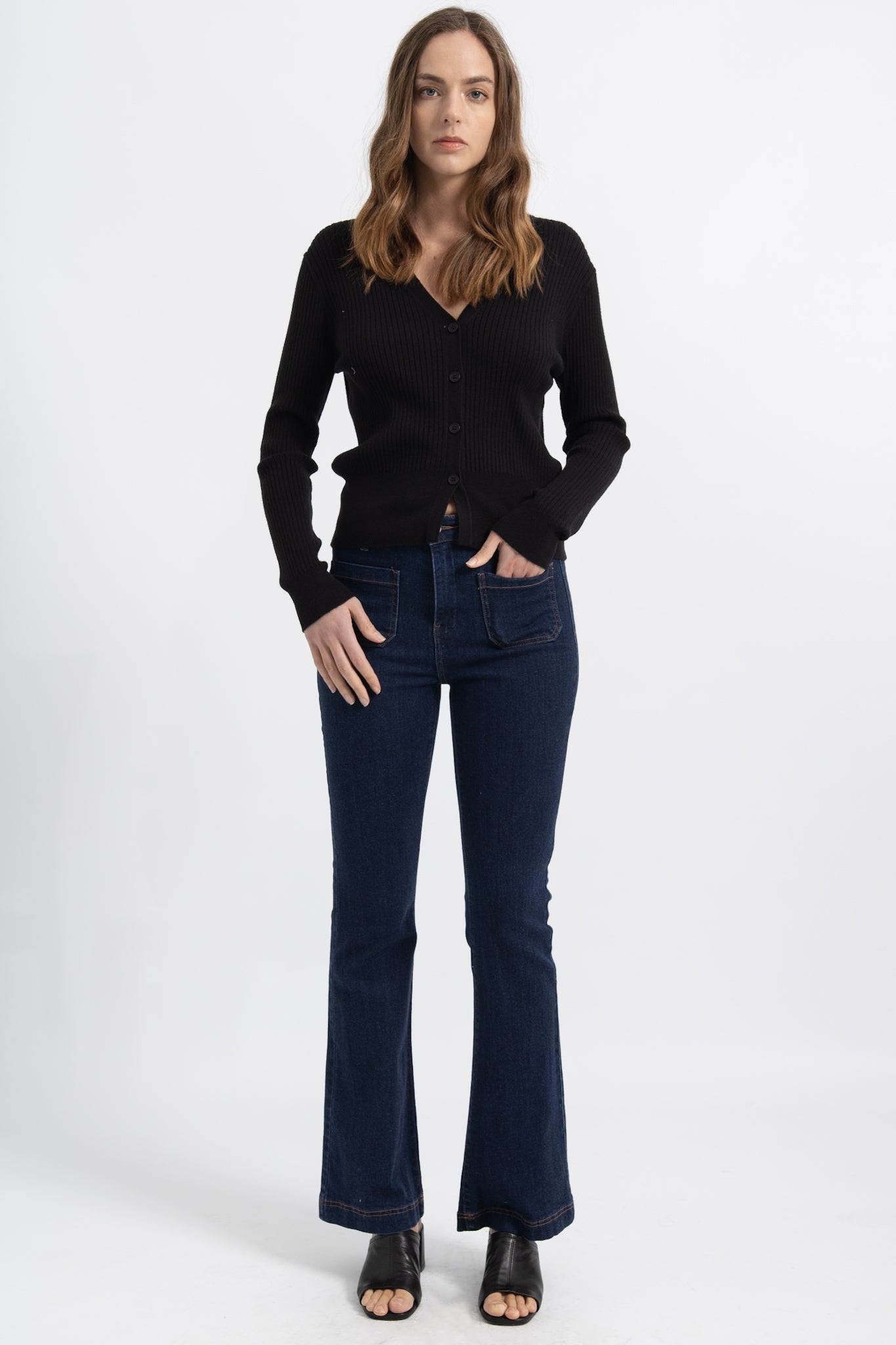 Jeans Flare Pocket Denim Brut