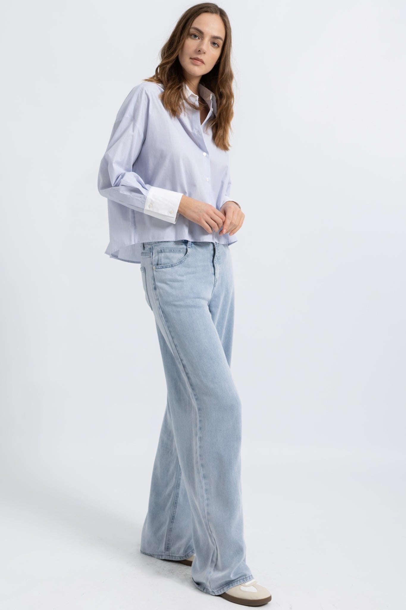 Chemise Cropped Bicolore Coton Rayé Moly