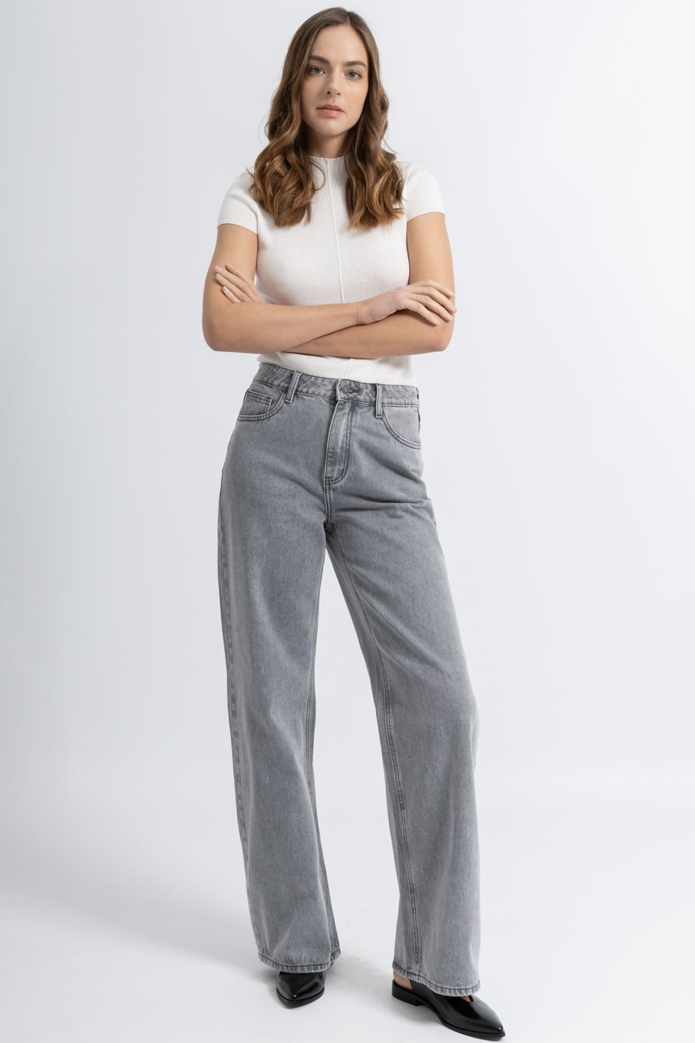 Jeans Wide Denim Gris